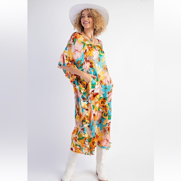 New Fabulous TROPICAL PRINT CHALLIS MIDI RESORT DRESS - Picture 5 of 7